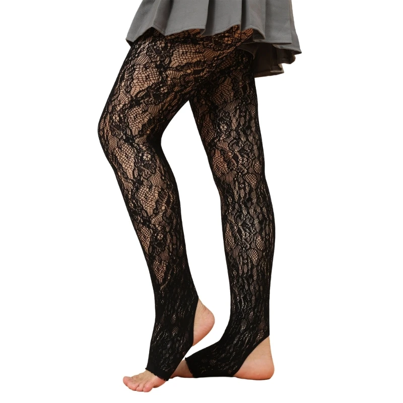 

Women Fishnet Leggings Vintage Floral Jacquard Mesh Ankle Tights Footless Lace Pantyhose Stocking Sexy Clubwear DropShip