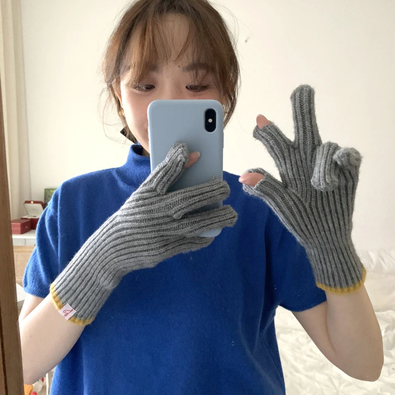 

Touchscreen Outdoor Winter Gloves Cute Women Fingerless Woolen Knit Thick Warm Men Riding Hiking Cold Full Finger Gloves 2023