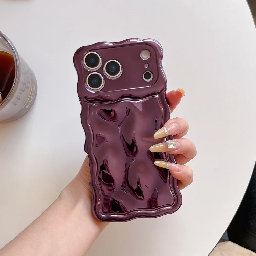 Electroplated Meteorite Patterned Phone Case with Creative Wave Border and Airbag Cover