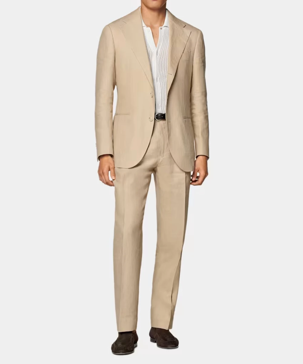 

2024 Fashion Khaki Summer Linen Elegant Men Suits Casual Slim Fit Blazers Hombre High Quality Custom 2 Piece Set Costume Homme