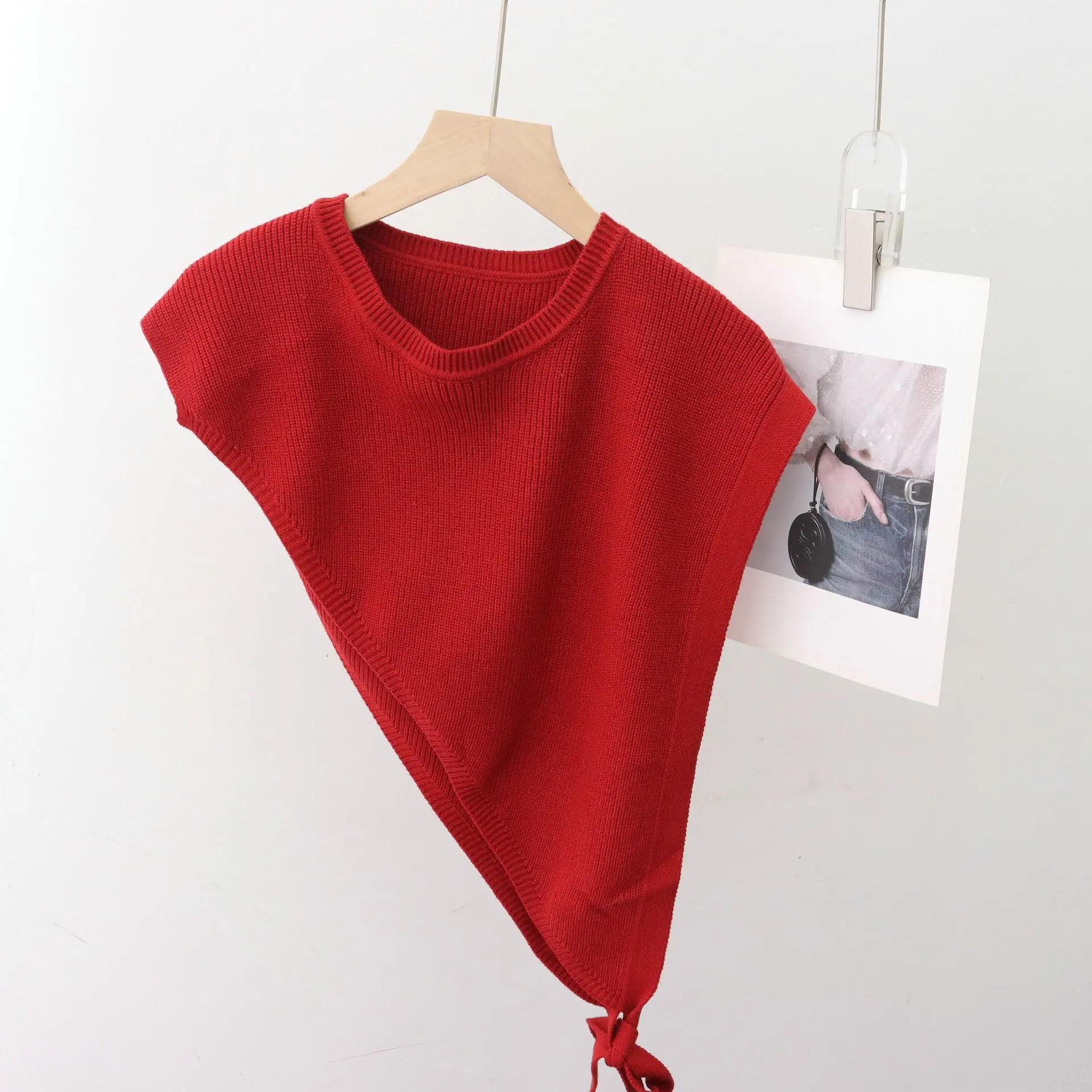 Slanted Shoulder Split Knitted Shawl For Women Spring Summer Autumn Triangle Slanted Knitted Vest Shawls Female Tops
