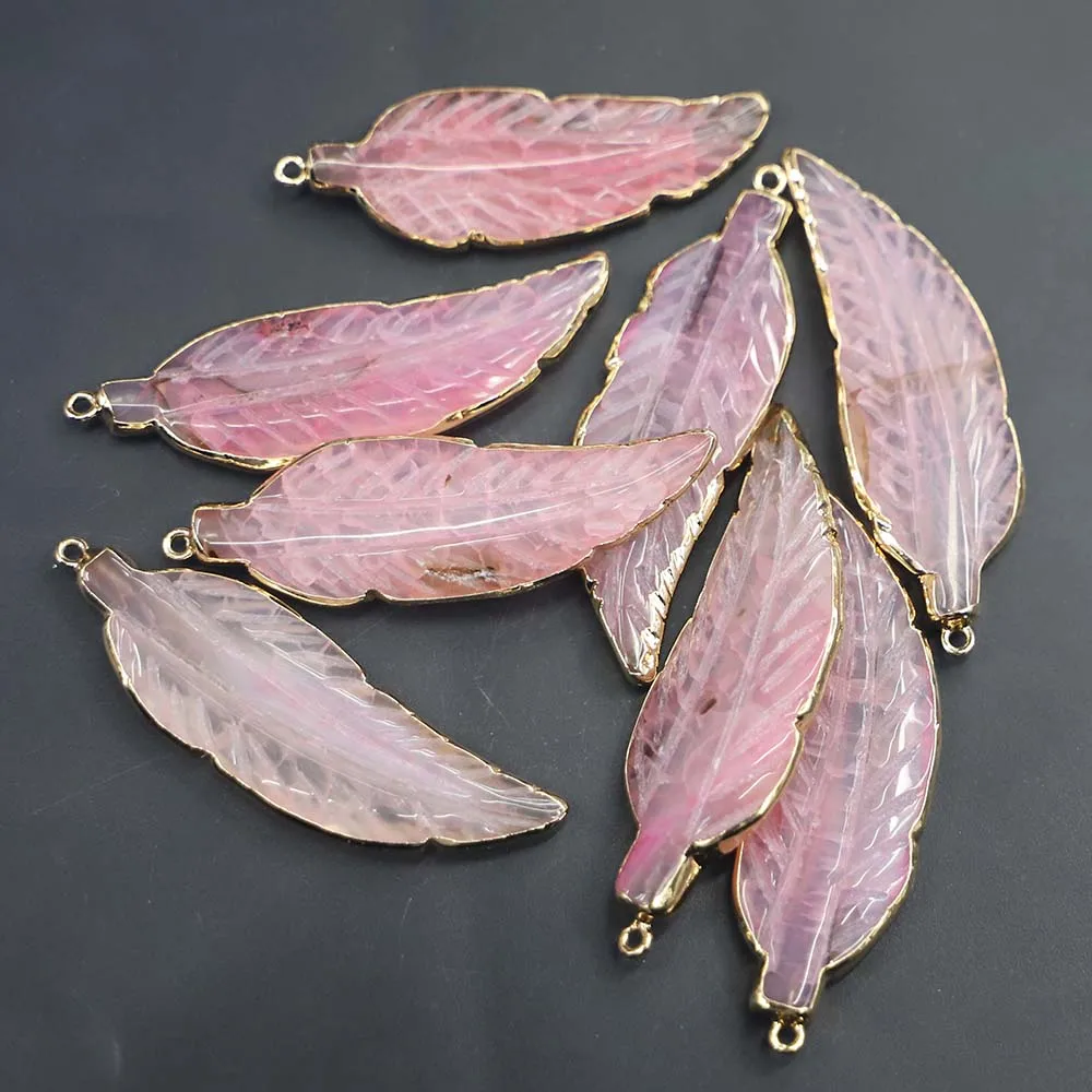 New Natural Stone Leaf Feather Shape Pendant Sweater Chain Stylish Charm Fashion DIY Jewelry Necklace Accessories Wholesale 4Pcs