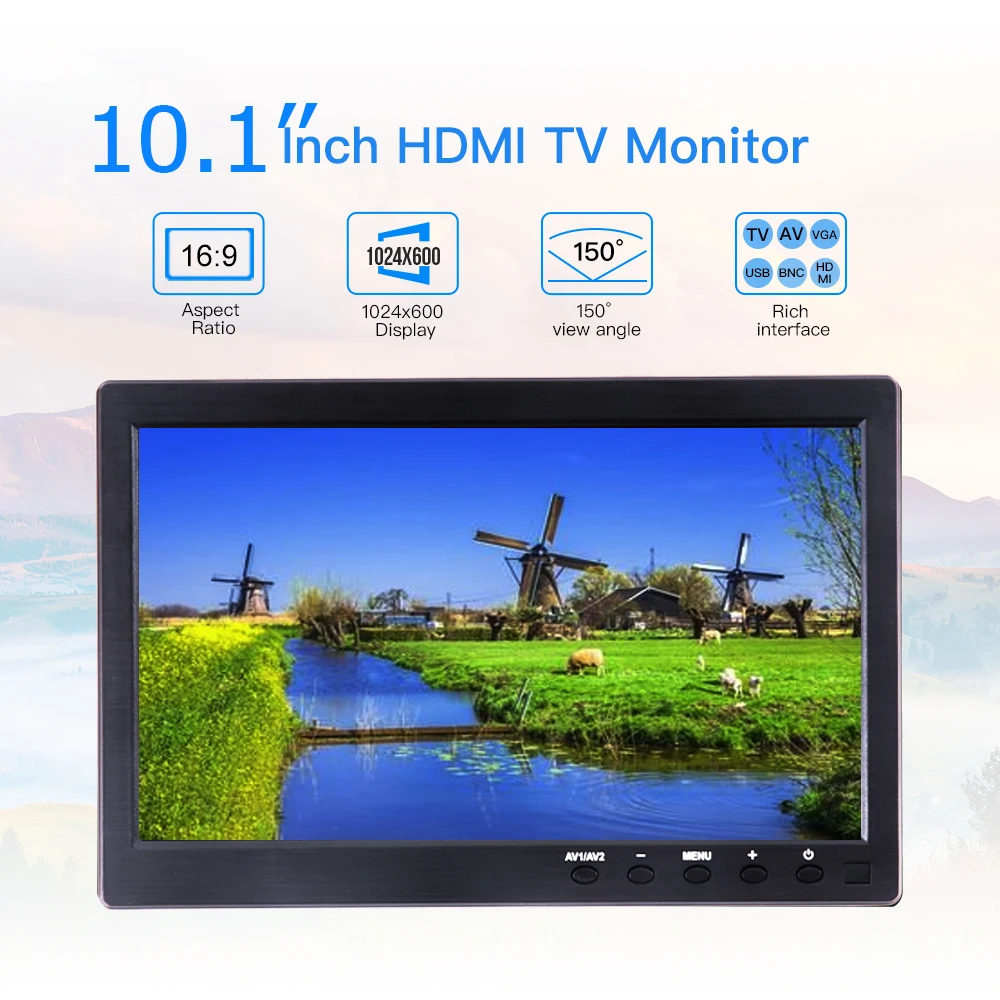 10.1-Inch HD Car Monitor with 1024&times;600 IPS Screen Crystal Clear Display Multiple Interfaces (HDMI VGA AV BNC SUB) car display monitor display car parking monitor