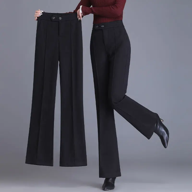 Office Lady Wool Blend Wide Leg Pant 2024 Korean High Waist Flare Trousers Women Plus Size Autumn Winter Woolen Suit Pantalon