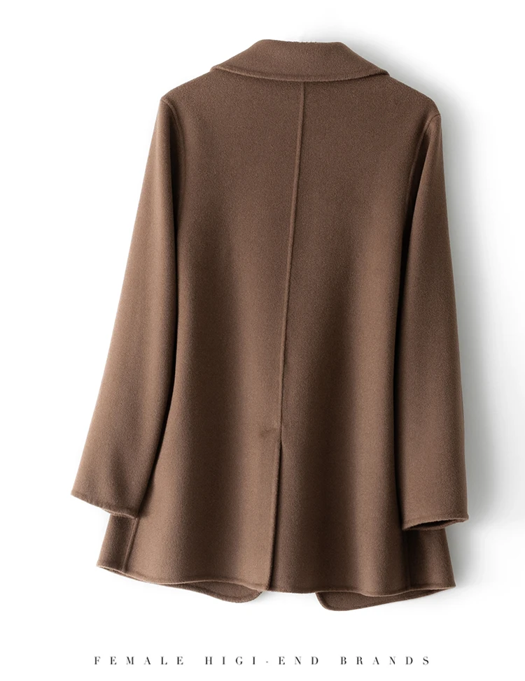 Neuer Damenmantel aus 100 % reiner Wolle mit Karomuster und Tweedst Fashion Camel-Damenmantel, eleganter Trenchcoat – Detail 22