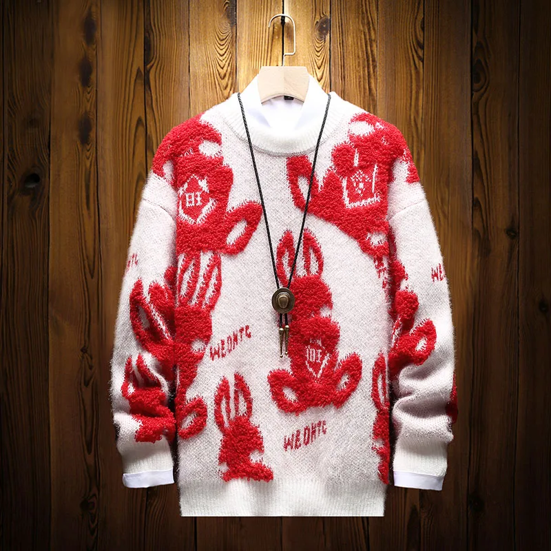 

Rabbit Pullover Men's Cold Sweaters for Winter Clothes Long Sleeve Top Sweater Male Round Collar New in Knitwear 2023 Autumn New