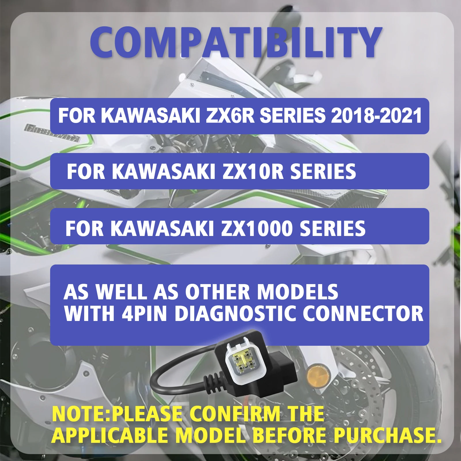 カワサキ 4Pin OBD2 診断ケーブル Z250、Z650、Z1000、ER6N、EX650F