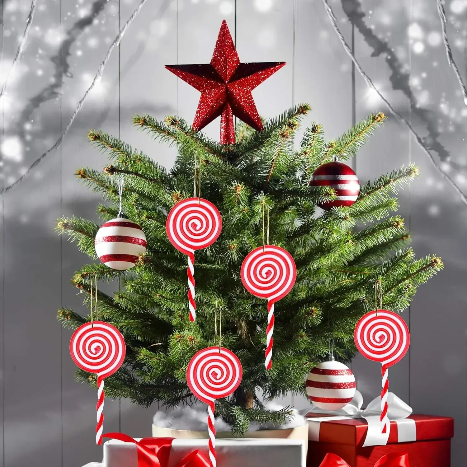 Christmas Lollipop Ornament Christmas Tree Ornament White and Red Valentine's Day Decorations 9/6/3/1Pcs