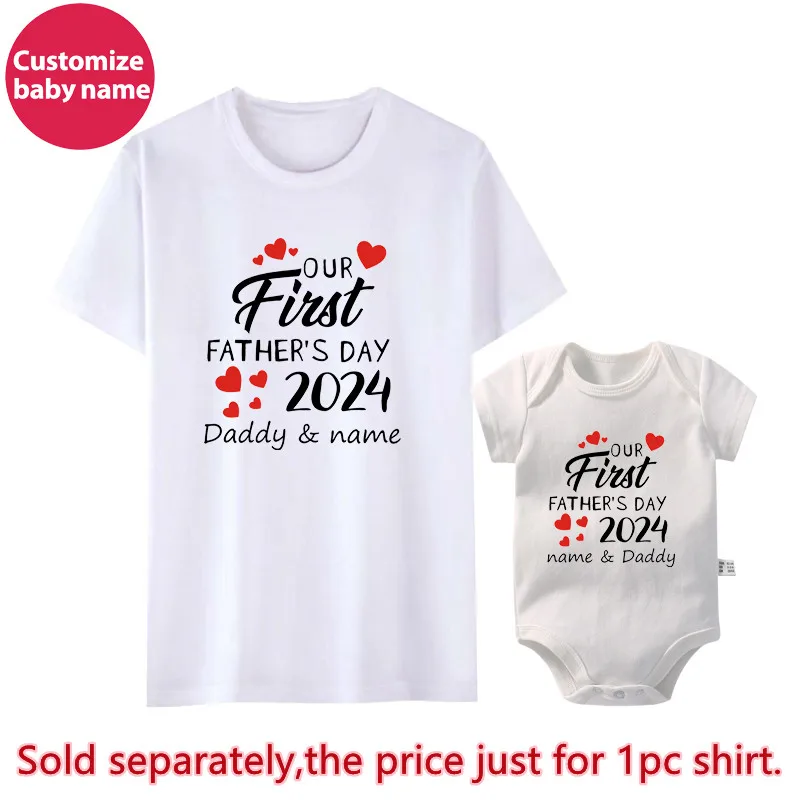 Custom Name Our First Father's Day 2024 Daddy and Daughter Son Family Match Outfits Baby Bodysuit Fathers Day Personalized Gifts 5