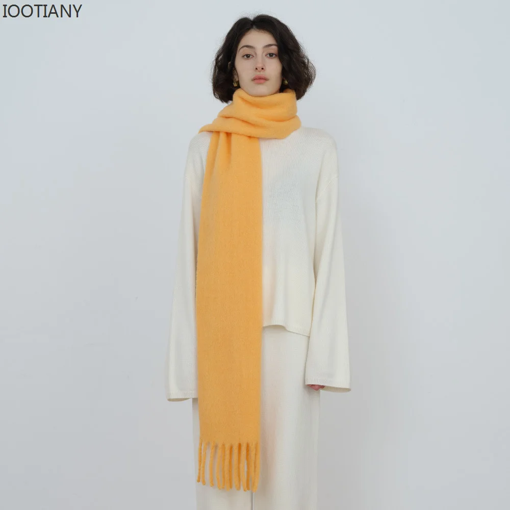 IOOTIANY New Autumn And Winter Warm Atmosphere Scarf Solid Color Soft Tassel Scarve Women's Casual Wool Blend Shawl