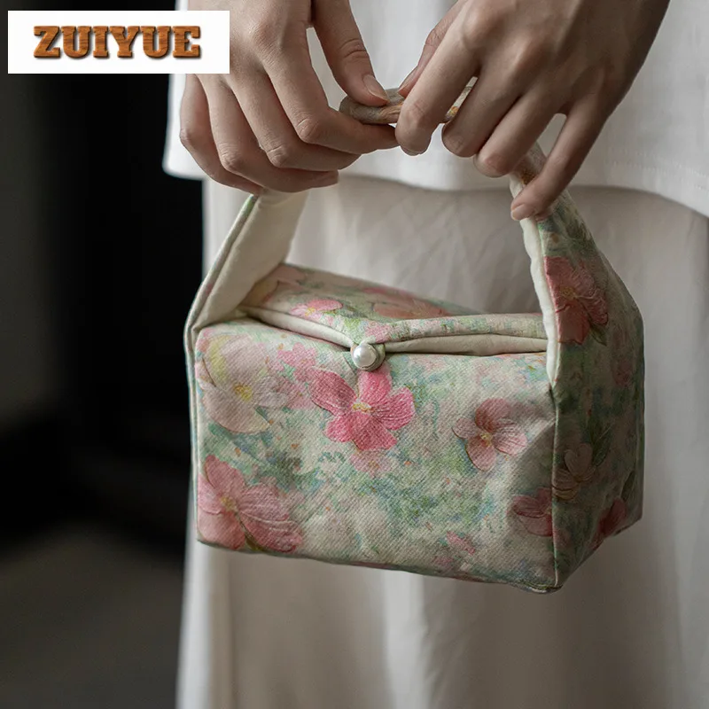Handmade Fabric Monet Style Tea Cozies Luxury Tea Cozy For Teapot Portable Bag Travel Set Bag Chinese Set Accessories