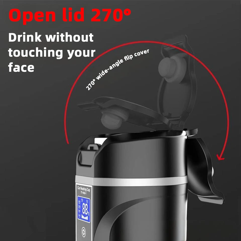 450ml Car Travel Electric Kettle 12V/24V Multi-Temp Adjustment Thermos Cup Large Display Car Heating Cup for Brewing Coffee Tea Electric Kettle Car Heater Mug Beverage Cup