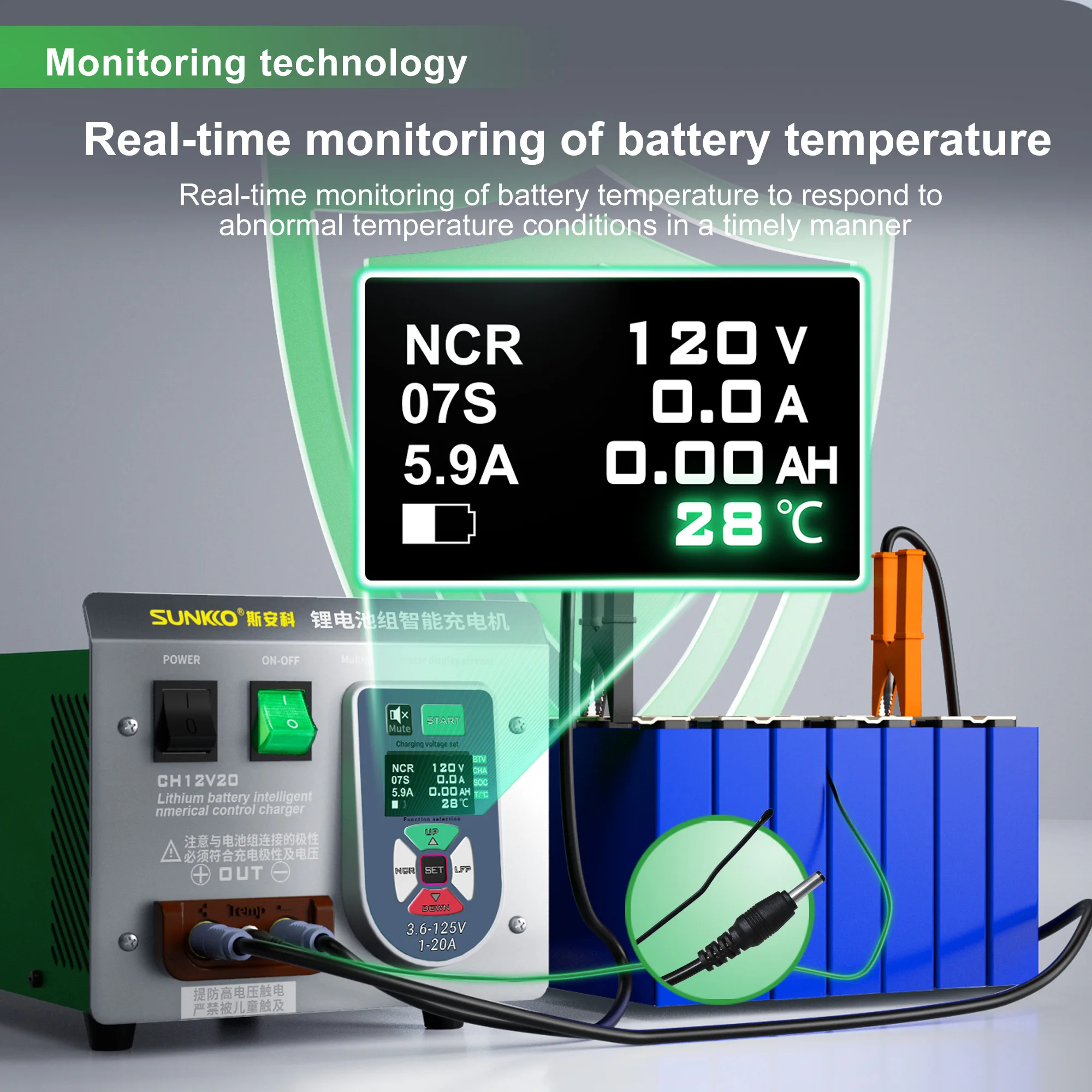 SUNKKO CH12V20 Lithium Battery Pack Intelligent Charger