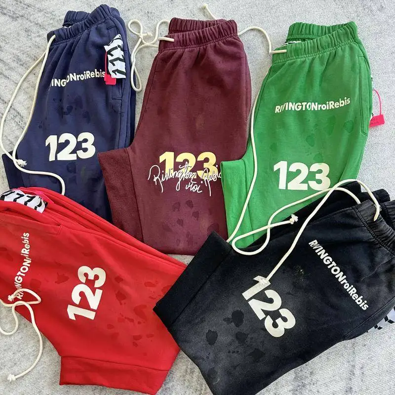 Vintage Washed Old Casual Sport Gym Streetwear Drawstring Long Pants Loose Luxury Oversize Sweatpants For Men Women