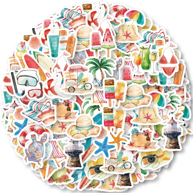 46PCS Starfish, Swim Ring, Popsicle Summer Beach Theme Stickers Decorated Notebook Diary Skateboard DIY Classic Toy Stationery 2