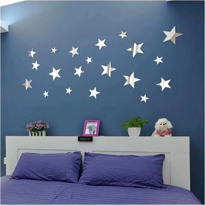 20pcs Acrylic Star Mirror Wall Sticker Cartoon Starry Wall Stickers For Kids Rooms Wall Decals Home Decor Cute Stars Art Mural 2