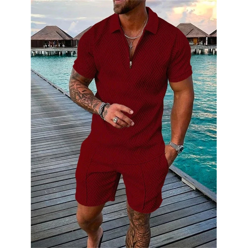 Summer Solid Color 3D Print Polo Shirts Shorts Sets Men\'s Fashion Oversized Short Sleeve Shirt Pants Set Suits Man Male Clothing