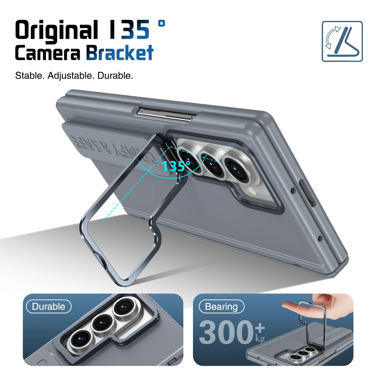 Magnetic Hinge Phone Case with Camera Lens Holder, Soft Wrist Strap, and Protective Film