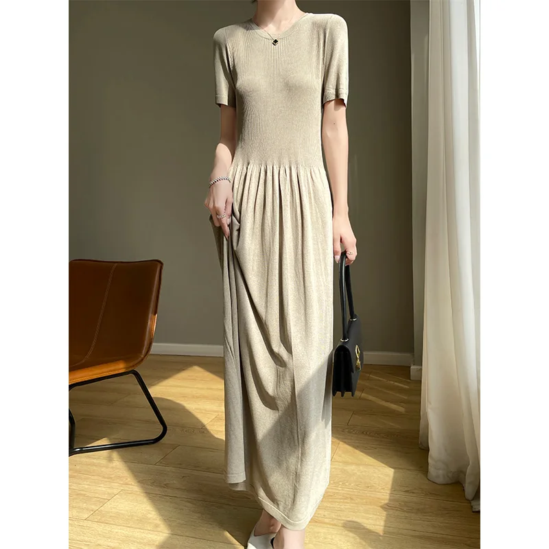 

100% Wool Knitted Dress Hot Sale O-Neck Sweaters Women Soft High Quality Ladies Jumpers Clothes Y02