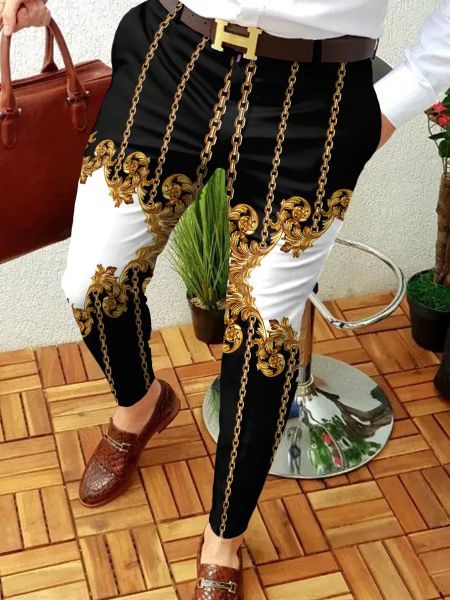 2022 NEW Men Business Casual  Trousers Retro Pattern Print Straight Long Pants Mens Spring Autumn Fashion Streetwear