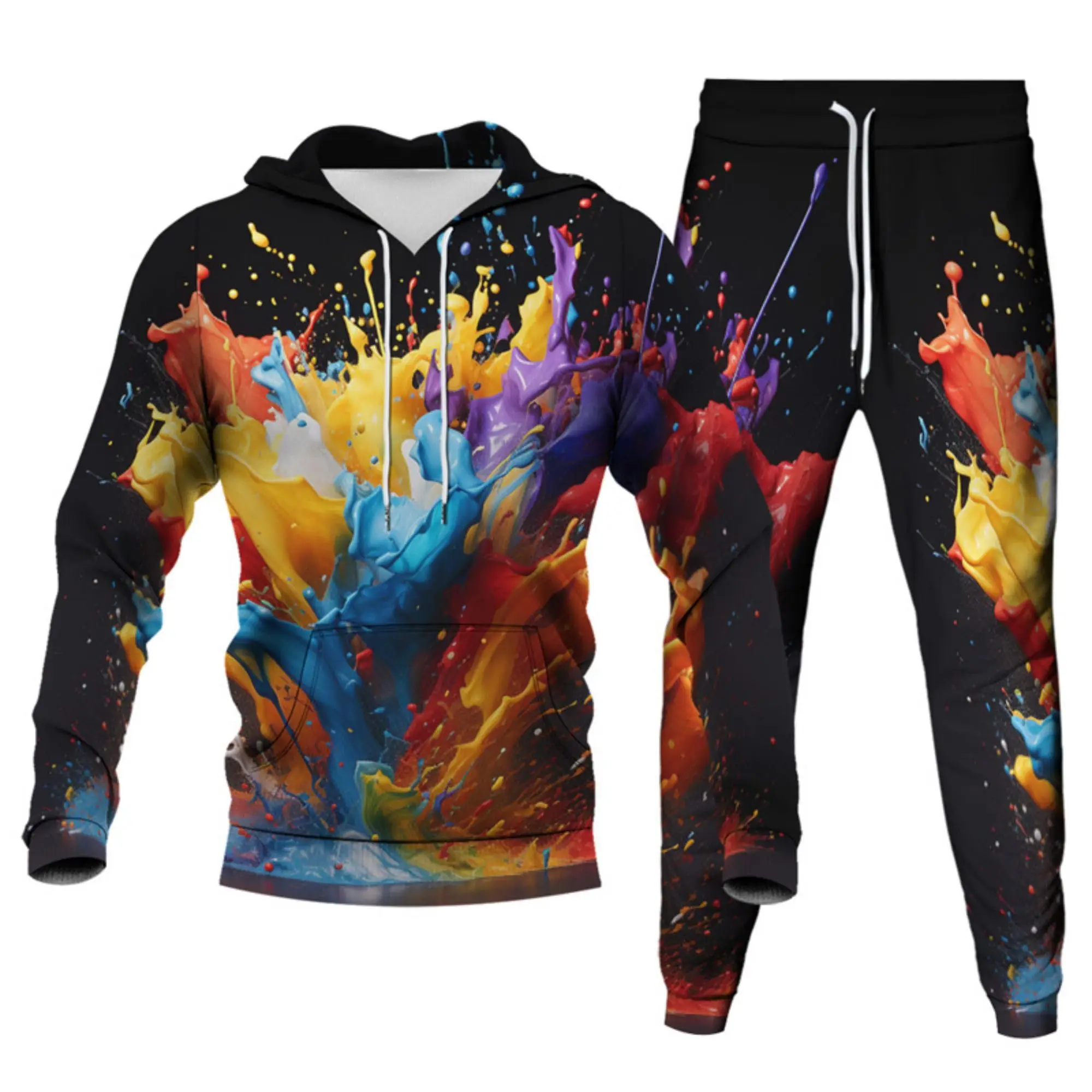 Colorful Ink 3D Printed Hoodie Pant Sets Men's Casual Sweatshirts