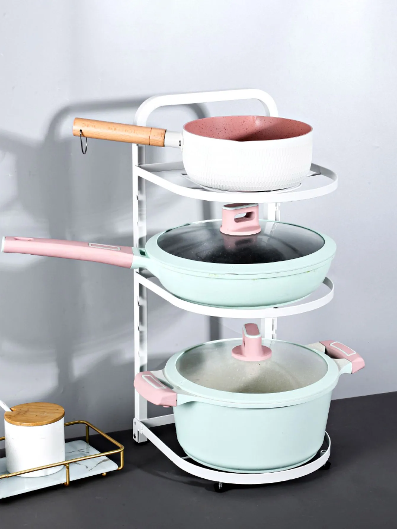 

Kitchen Multi-layer Adjustable Pan Organizer Rack Pot Lid Holder Folding Cookware Bakeware Chopping Board Organizer Shelf Rack