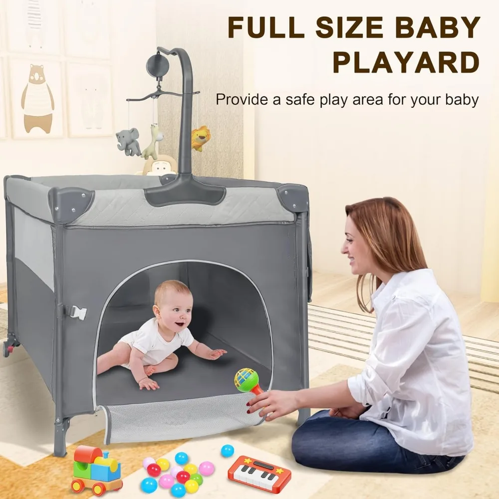 Baby Bassinet Bedside Crib, 6-in-1 Pack and Play with Bassinet, 4 Height Adjustable Bedside Crib, Newborn Portable Bassinet 4