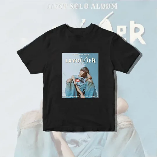 LAYOVER Tシャツ　テテ Jintaiheng V Album Layover Short Sleeve Cotton T-shirt Loose