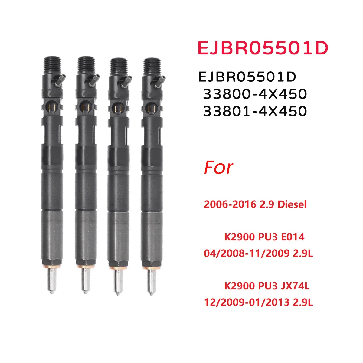 델파이 현대 기아 봉고 K2900 용 원유 연료 인젝터 노즐, EJBR05501D, 33800-4X450, 33801-4X450, 2.9L, 4 개