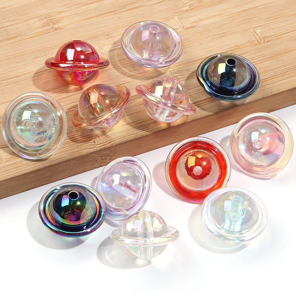 10pcs 아크릴 스타 UFO 토성 행성 비즈 공예품 만들기 DIY 장식 전화 체인 키 체인 팔찌 목걸이 액세서리