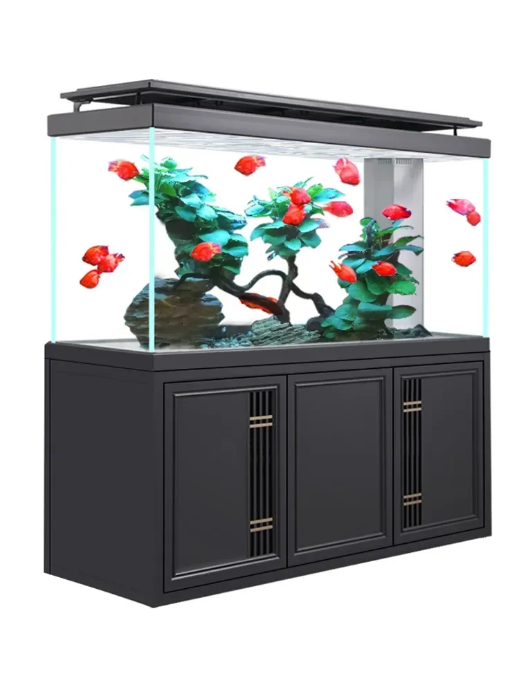 

Fish tank household large floor aquarium porch bedroom living room without changing ultra-white glass double bottom filter