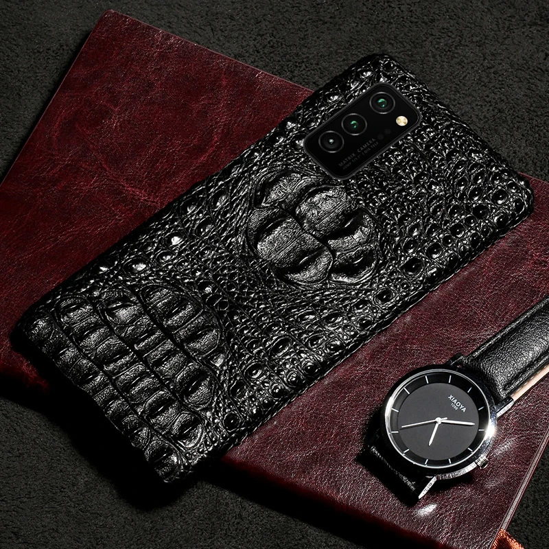 New 3d Crocodile Pattern Genuine Leather Standing Case For Huawei Honor V30 Pro Cases For Huawei Honor V40 Phone Cover Coque