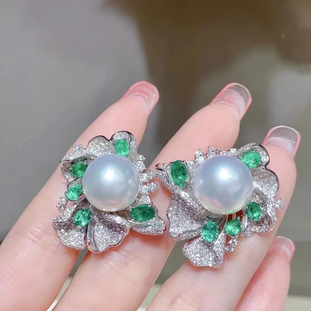 

MJ Pure 925 Sterling Silver Round 10-11mm Fresh Water White Pearls Studs Earrings Women Fine Pearl Earrings Clasps
