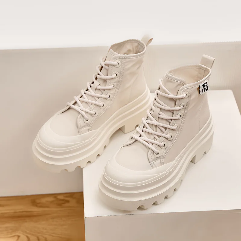 Fashion Canvas Shoes Women High Top Canvas Sneakers Casual Shoes for Women 2023 Autumn New Solid Color White Shoes 40 Size