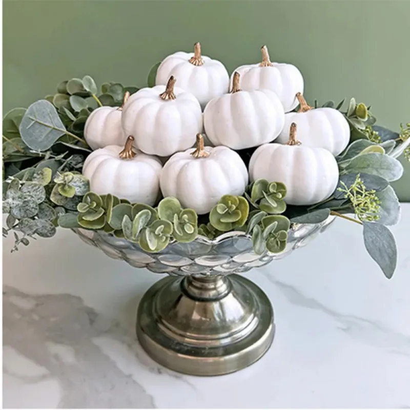 Small Artificial White Pumpkins Decorative Harvest Pumpkins for Fall Wedding Thanksgiving Halloween Table Centerpieces
