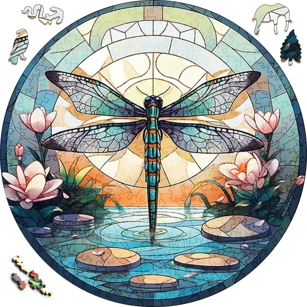 Wooden Puzzle Mandala Dragonfly Surprise Toys 3D Wood Jigsaw Puzzles Creative Games Round Shaped Animals Secret Puzzle Boxes