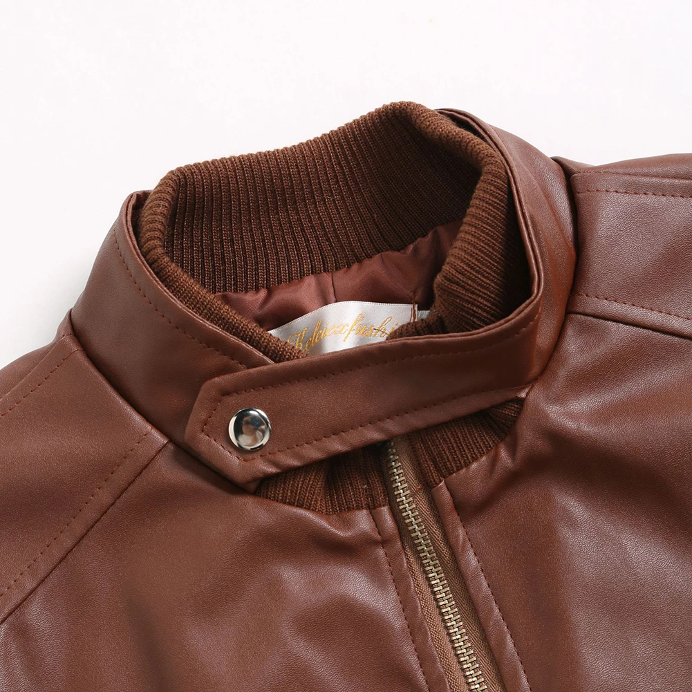 

Vintage Retro Cafe Leather Biker Slim Fit Jacket Men's Warm Stand Collar Coat Tops Brown/Black M 4XL Casual Retro Style