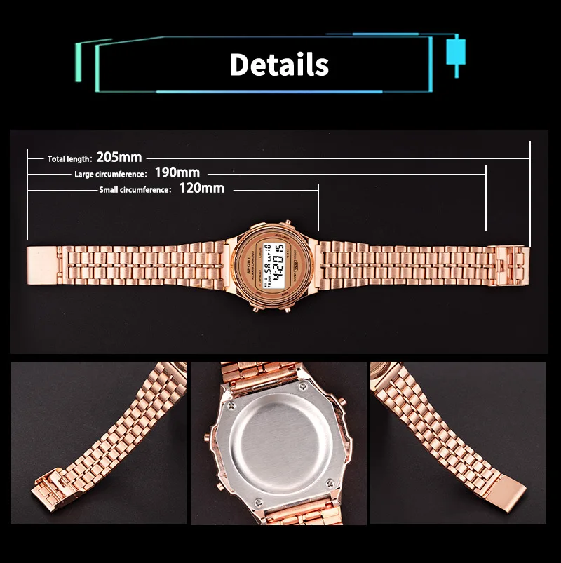YIKAZE Retro Steel Strap Watch Women's Digital Watch Luxury Round Dial Business Clock Multifunction Sports Electronic Wristwatch
