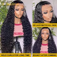 Perruque Lace Closure Wig Remy Naturelle, Cheveux Bouclés, Deep Wave, 4x4, 13x4, 13x6, Transparent HD 4