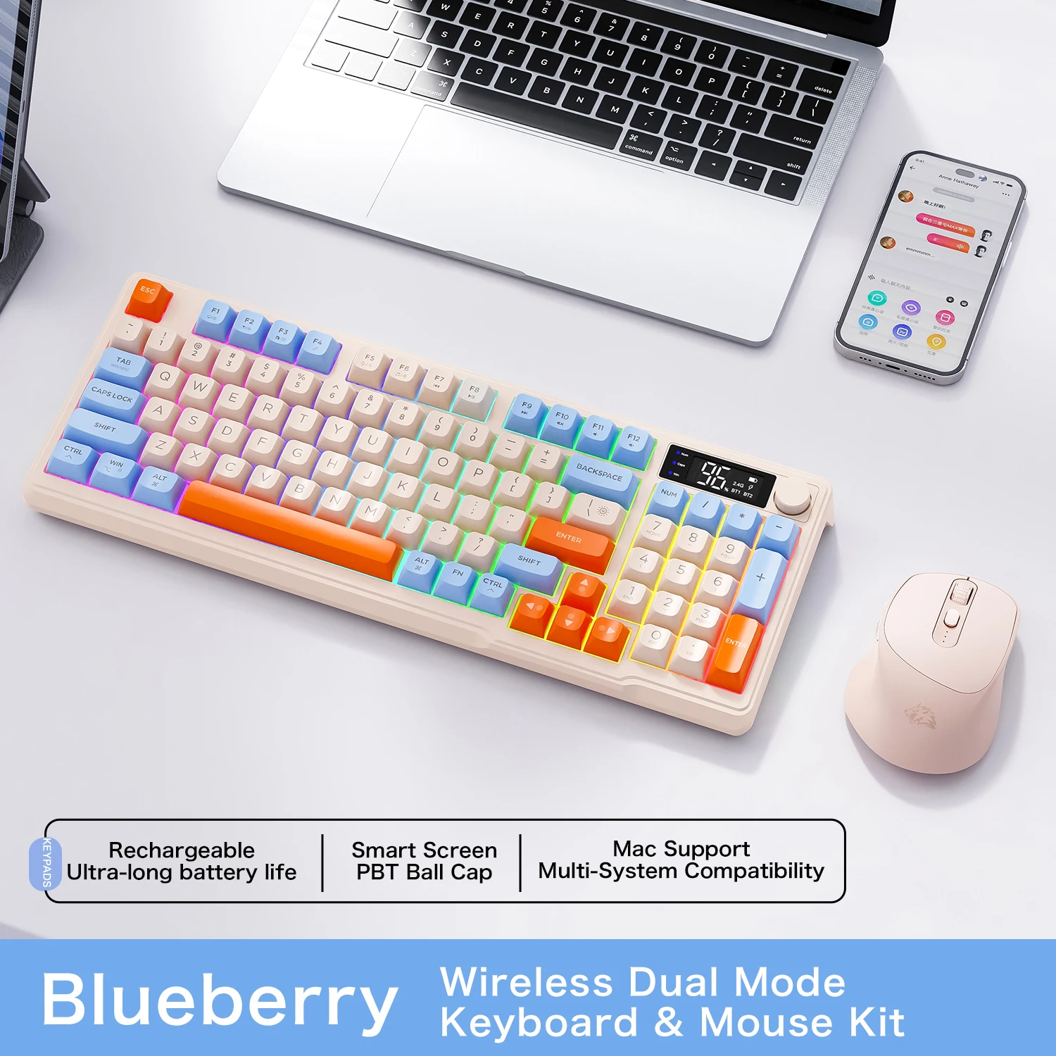 Wireless Keyboard and Mouse Kit with Electronic Screen and Multi-Device Connectivity