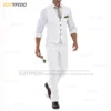 Linen Suit for Men Casual Slim Fit Ivory Suit Vest Pants Set 2 Pieces New Business Summer Prom Wedding Tuxedos for Men Groomsmen 5