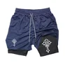 Cross Print 2 in 1 Workout Running Shorts for Men Christian Gym Athletic Shorts with Compression Liner Phone Pocket Towel Loop 2