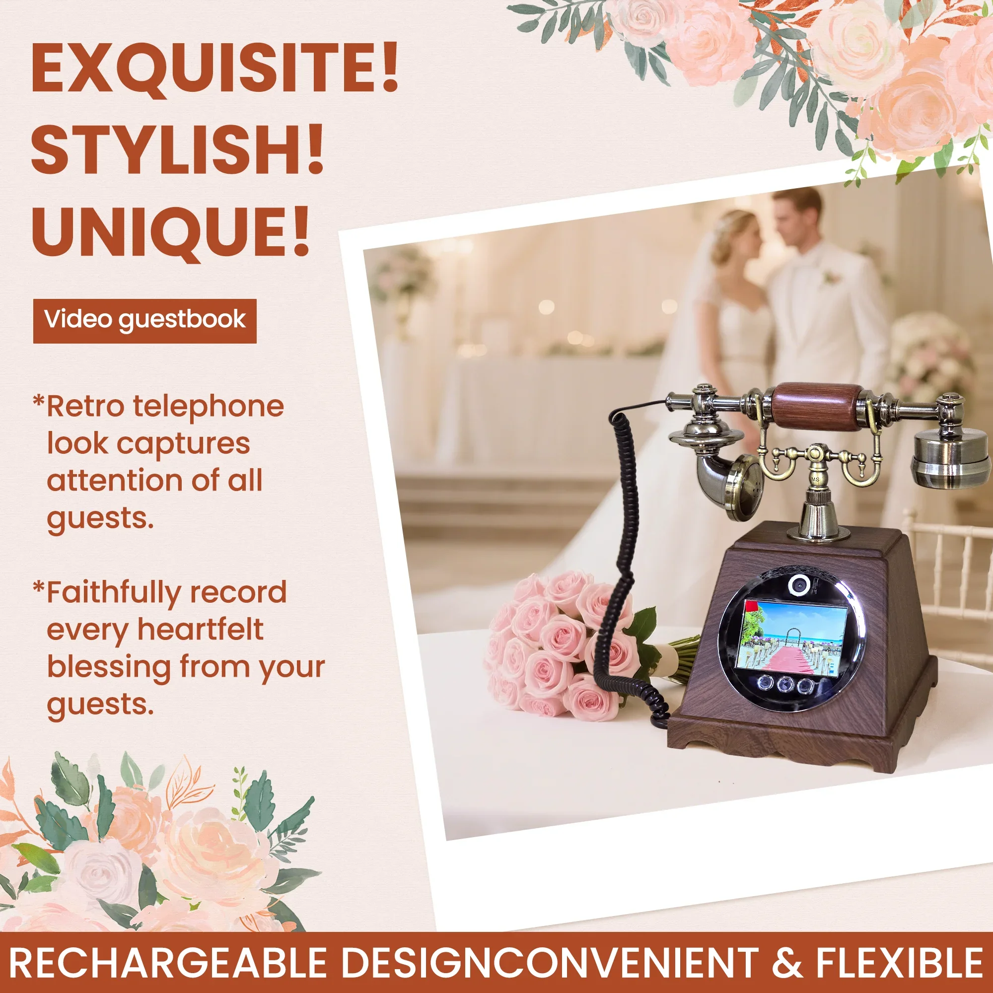 Vintage Video Guestbook Phone 32GB Record Guest Wishes Voice Message For  Wedding Birthday Party Audible Message Book Telephone - AliExpress, image size:2000x2000