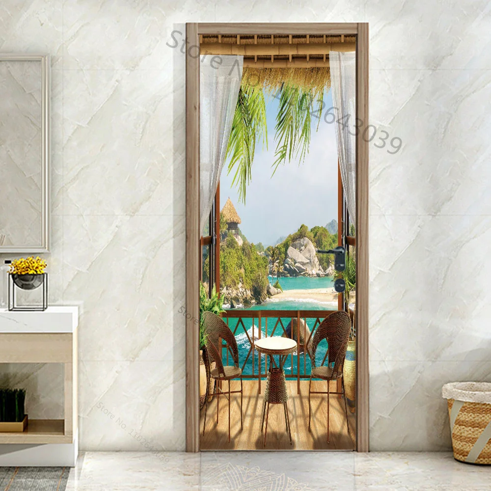 Adesivo Murale Per Porta 3D, Adesivi Murali Rimovibili Autoadesivi In ​​Vinile Carta Da Parati Impermeabile Bellissimo Paesaggio Forestale 100 X 215 Cm Porta Per Porte Interne Home Office Decorazione