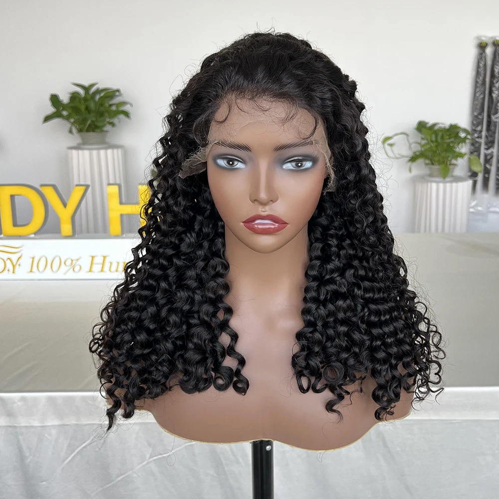 GDYLUXURY 30 Inch Deep Curl Wig Human Hair Double Drawn Deep Water Wave HD Lace Frontal Wig Brazilian Remy for Women 200 Density