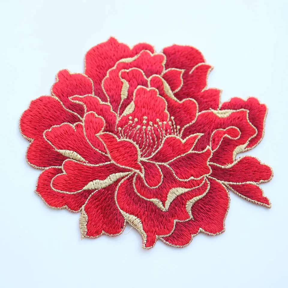 Large Red Peony Flower Embroidered Applique Patch - Sew On Embellishment For Clothes, Bags, Home Decor - View #9