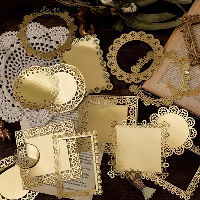 

10Pcs/Bag Vintage Gold Hollow Bronzing Cardstock Paper Aesthetic Hand Account Decorative Material Paper Products