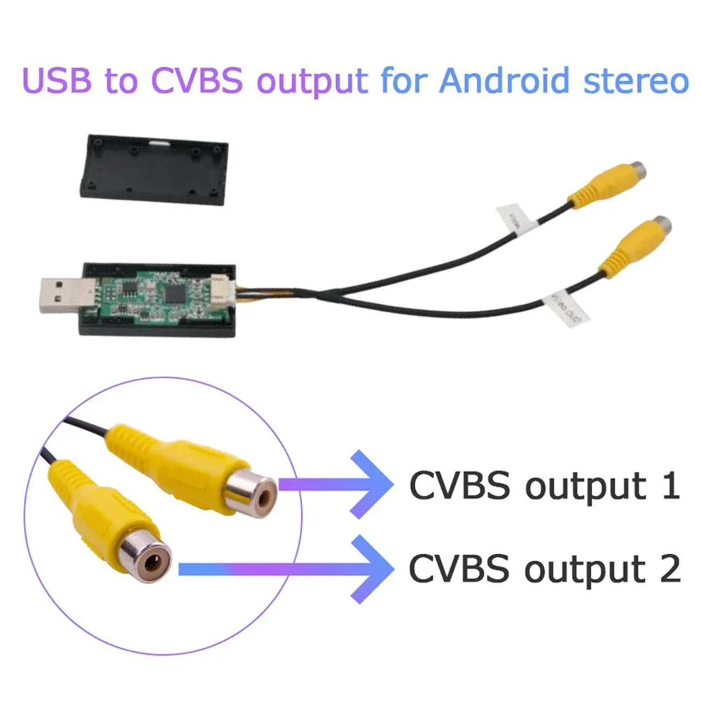 1~10PC Car Video OutPut Box USB Port To CVBS Adapter Portable RCA Video Output Cable 2 CVBS Output for Android Multimedia Player