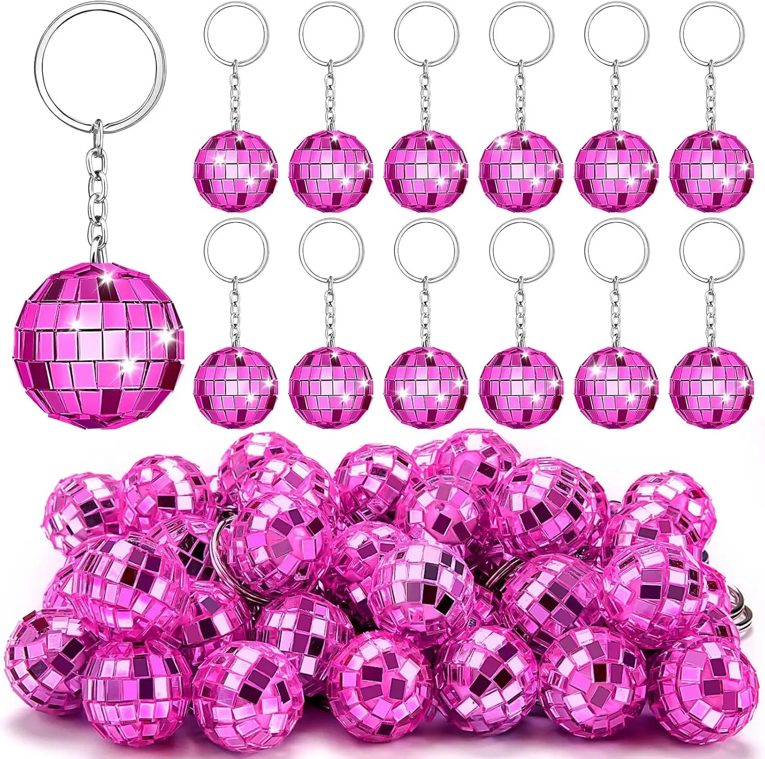 2 Pezzi Di Portachiavi Con Palla Da Discoteca In Plastica E Lega Di Zinco - Ciondolo Con Specchio Argento Per Borse, Chiavi O Cellulari - Portafortuna Stiloso E Originale, 2,8 X 8,7 Cm