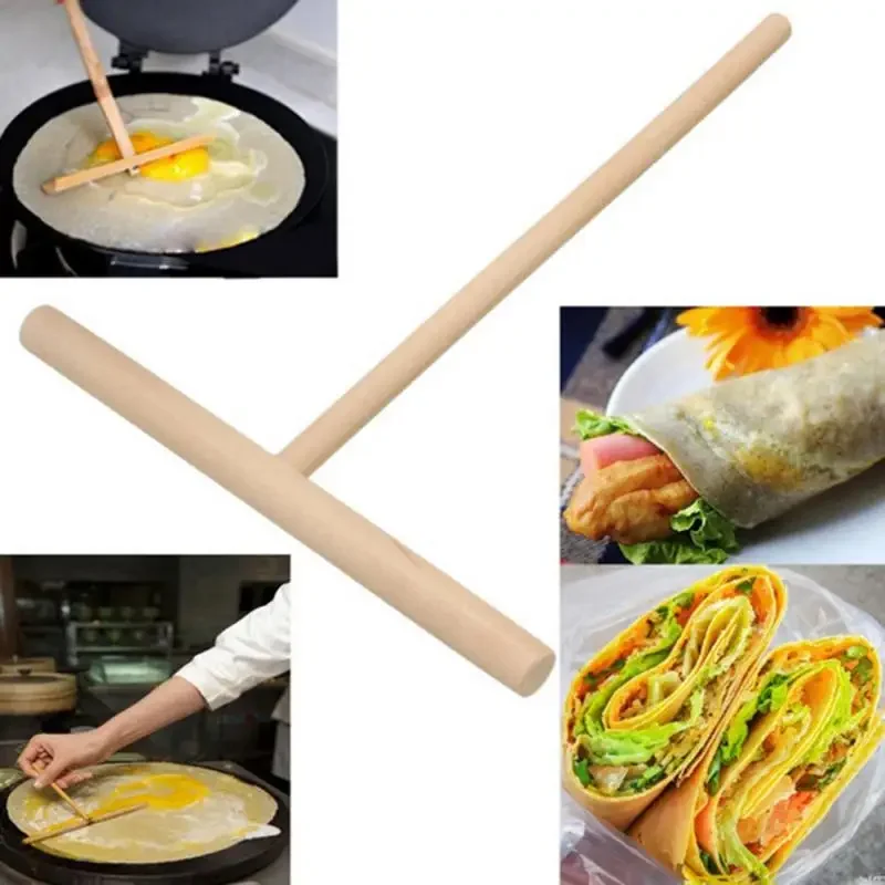 Pancake Tool Chinese Specialty Crepe Maker Pancake Batter Wooden Stick Smooth Pancake Maker Egg Cooker Pan Flip Nonstick Baking Home